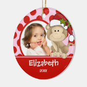 女の子のパーソナライズなクリスマスのオーナメント猿 セラミックオーナメント (左)