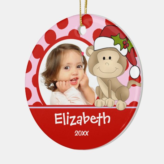 女の子のパーソナライズなクリスマスのオーナメント猿 セラミックオーナメント (左)