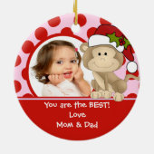 女の子のパーソナライズなクリスマスのオーナメント猿 セラミックオーナメント (裏面)