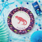 女の子のパーソナライズな恐竜の誕生会パターン ペーパープレート (パーティー)