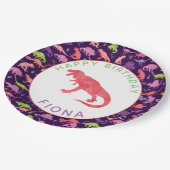 女の子のパーソナライズな恐竜の誕生会パターン ペーパープレート (アングル)