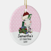 女の子のパーソナライズな第1クリスマスのサンタのシマウマ セラミックオーナメント (右)