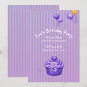 女の子のパープル誕生日招待状 招待状 (正面/裏面)