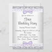 女の子のパープル グレー 1歳の誕生日パーティー 招待状 (裏面)