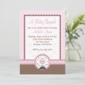 女の子のヒツジのピンク及びブラウンのベビーシャワー招待状 招待状 (スタンド正面)