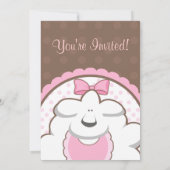 女の子のヒツジのピンク及びブラウンのベビーシャワー招待状 招待状 (裏面)