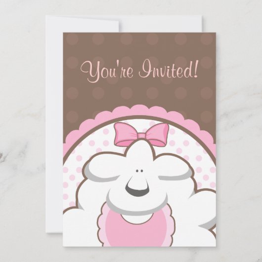 女の子のヒツジのピンク及びブラウンのベビーシャワー招待状 招待状 (裏面)