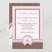 女の子のヒツジのピンク及びブラウンのベビーシャワー招待状 招待状 (正面/裏面)