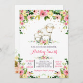 女の子のヒツジのベビーシャワー招待状 招待状 (正面/裏面)