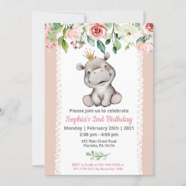 女の子のヒポの誕生日パーティー招待状 招待状