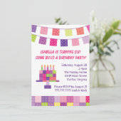 女の子のビルディングブリックスブロック誕生日パーティー 招待状 (スタンド正面)