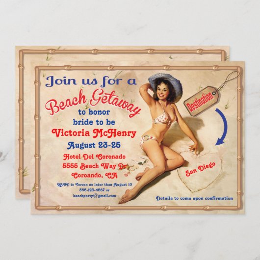 女の子のビーチの逃走の週末のパーティの招待状 招待状 (正面/裏面)