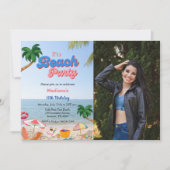 女の子のビーチパーティー誕生日、熱帯誕生日 招待状 (正面)