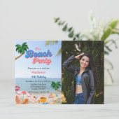 女の子のビーチパーティー誕生日、熱帯誕生日 招待状 (スタンド正面)