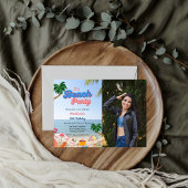 女の子のビーチパーティー誕生日、熱帯誕生日 招待状