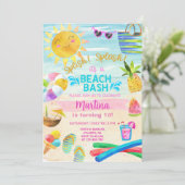 女の子のビーチパーティー、ビーチbash夏の招待状。 招待状 (スタンド正面)