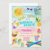 女の子のビーチパーティー、ビーチbash夏の招待状。 招待状 (正面/裏面)