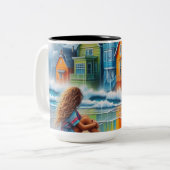 女の子のビーチ ツートーンマグカップ (正面左)