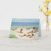 女の子のビーチ | ポール・フィッシャー カード (黄色い花)