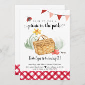 女の子のピクニック誕生日招待状 招待状 (正面/裏面)