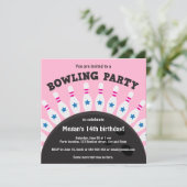 女の子のピンとのボーリングをするパーティーの招待、ピンク版 招待状 (スタンド正面)