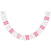 女の子のピンクうさぎ幸せ1歳の誕生日 バンティングフラッグ (全)