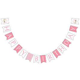 女の子のピンクうさぎ幸せ1歳の誕生日 バンティングフラッグ