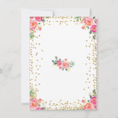 女の子のピンクおよび金ゴールドのバニーの誕生日の花柄 招待状 (裏面)