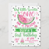 女の子のピンクとグリーンのメロン 1歳の誕生日 招待状 (正面)