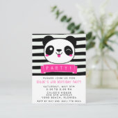 女の子のピンクと黒のハッピーパンダ誕生パーティー 招待状 (スタンド正面)