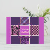 女の子のピンクのおもしろいの組合せの誕生日の招待状 招待状 (スタンド正面)