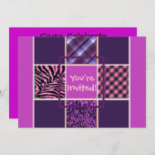 女の子のピンクのおもしろいの組合せの誕生日の招待状 招待状 (正面/裏面)