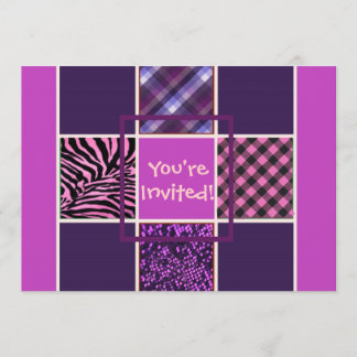 女の子のピンクのおもしろいの組合せの誕生日の招待状 招待状