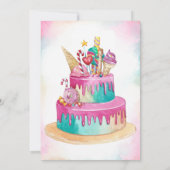 女の子のピンクのかわいいお誕生日ケーキ スイート 1歳 招待状 (裏面)
