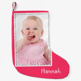 女の子のピンクのカスタムフォトクリスマスストッキング スモールクリスマスストッキング
