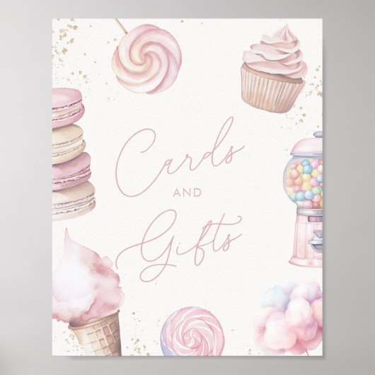 女の子のピンクのキャンディーカードとギフトテーブルトップサイン ポスター (正面)