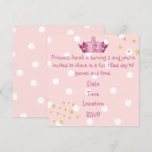 女の子のピンクのクラウンバースデー招待状 招待状 (正面/裏面)