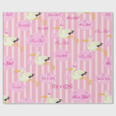 女の子のピンクのコかわいらしウノトリのテーマ ラッピングペーパー (フラット)