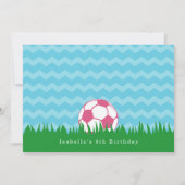 女の子のピンクのサッカーの誕生日のパーティの招待状 サンキューカード (裏面)