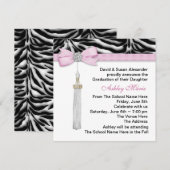 女の子のピンクのゼブラ 卒業おめでとうのご案内 招待状 (正面/裏面)