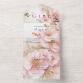 女の子のピンクのチークの花 オールインワン招待状 (内側)