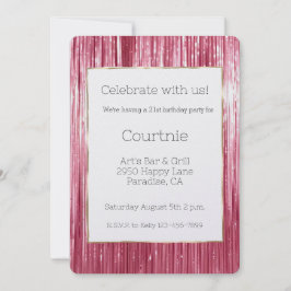 女の子のピンクのティンセルストライプ 21歳の誕生日 招待状