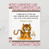 女の子のピンクのトラのベビーシャワー招待状 招待状 (正面/裏面)