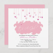 女の子のピンクのハートのベビーシャワー 招待状 (正面/裏面)