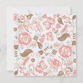 女の子のピンクのハートの花柄の最初聖餐 招待状 (裏面)