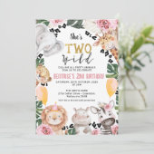 女の子のピンクのバラのワイルドサファリ2歳の誕生日 招待状 (スタンド正面)