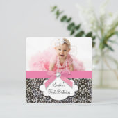 女の子のピンクのヒョウの誕生日パーティー 招待状 (スタンド正面)