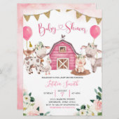女の子のピンクのファームベイビーシャワー招待状 招待状 (正面/裏面)