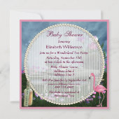 女の子のピンクのフラミンゴの不思議の国のベビーシャワー 招待状 (裏面)