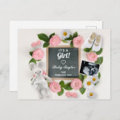 女の子のピンクのフローラ妊娠の発表 ポストカード (正面/裏面)